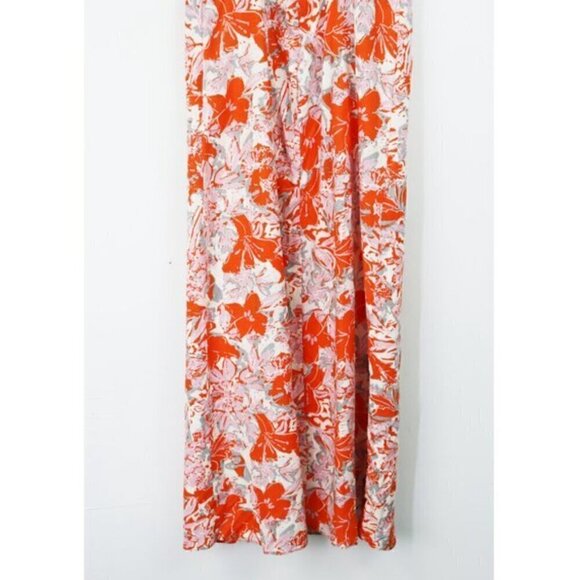 Free People Dress 8 NWOT Beach Party Shoulder Midi Linen Orange Floral Summer - Picture 9 of 12